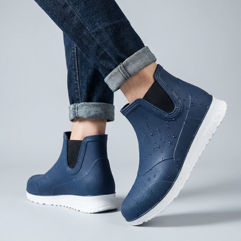 Men's Lightweight, Durable and Waterproof Slip-On Rain Boots