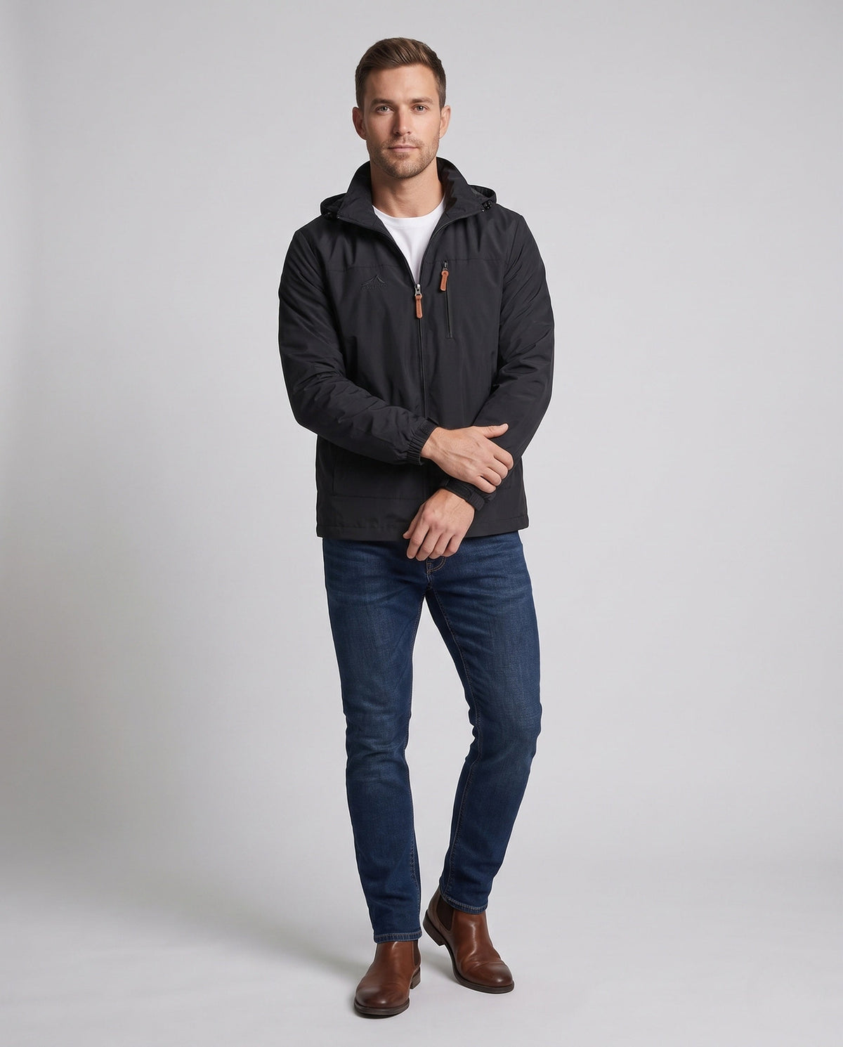 Men's Lightweight Softshell Outdoor Jacket with Hood and Zip Pockets