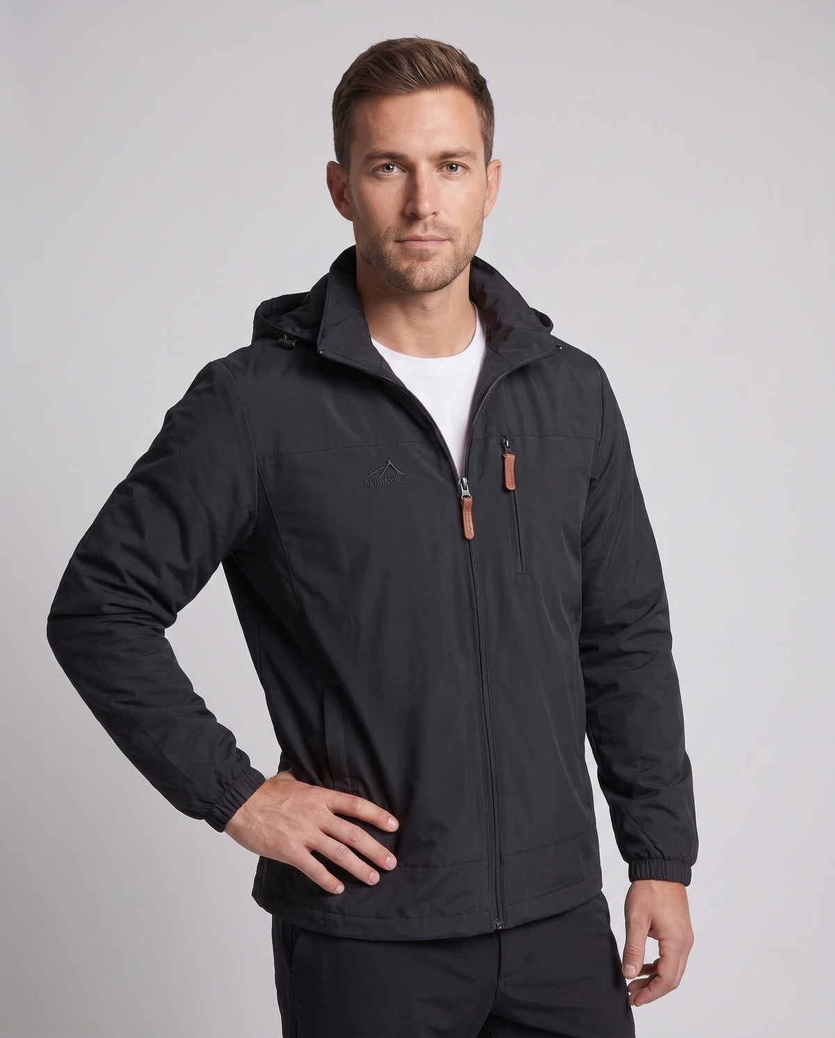 Men's Lightweight Softshell Outdoor Jacket with Hood and Zip Pockets