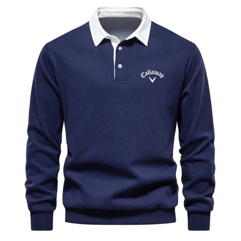 Men's Long-Sleeve Contrast-Collar Golf Polo Sweater