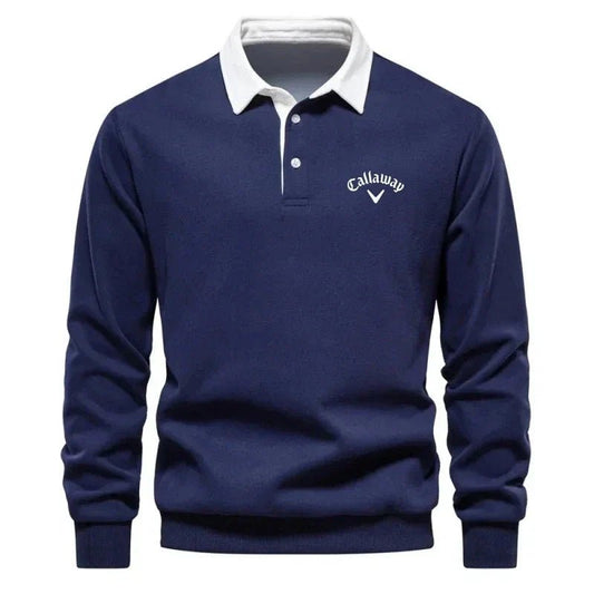 Men's Long-Sleeve Contrast-Collar Golf Polo Sweater