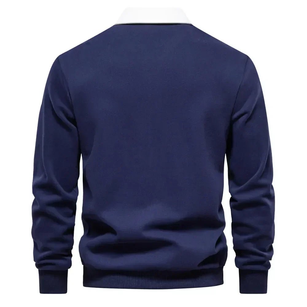 Men's Long-Sleeve Contrast-Collar Golf Polo Sweater