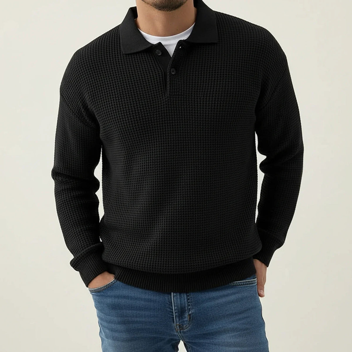 Men's Long-Sleeve Polo Sweater