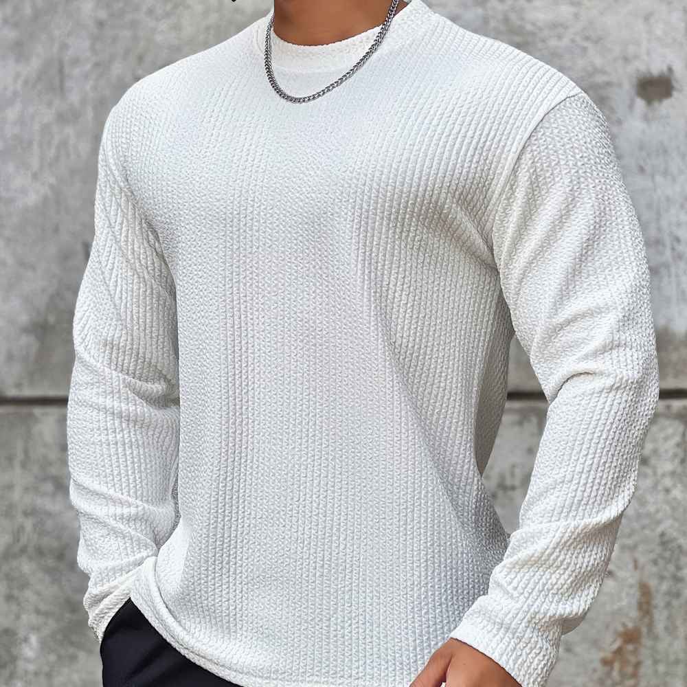 Men's Long-Sleeved Textured Pullover Sweater