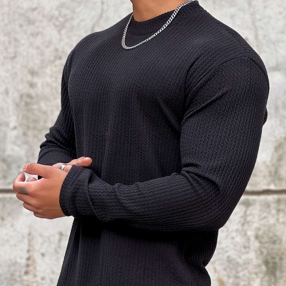Men's Long-Sleeved Textured Pullover Sweater