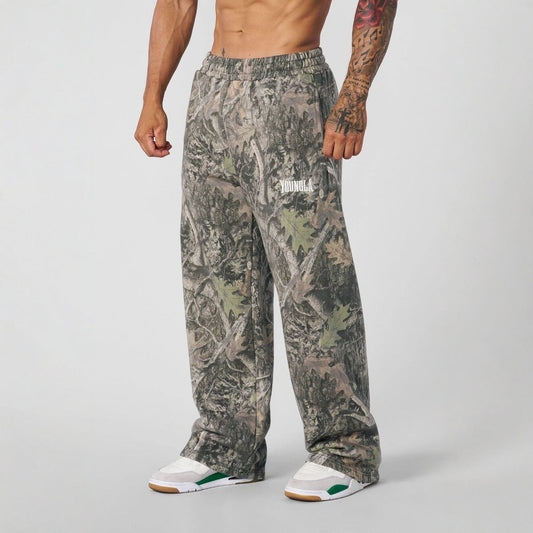 Men's Loose-Fit Camouflage Joggers with Elastic Waistband and Thigh Logo