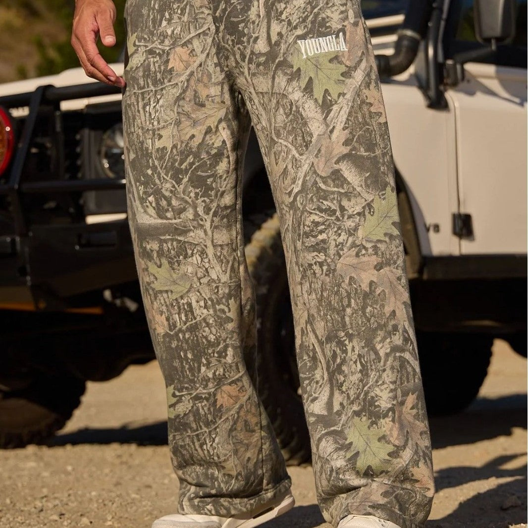 Men's Loose-Fit Camouflage Joggers with Elastic Waistband and Thigh Logo