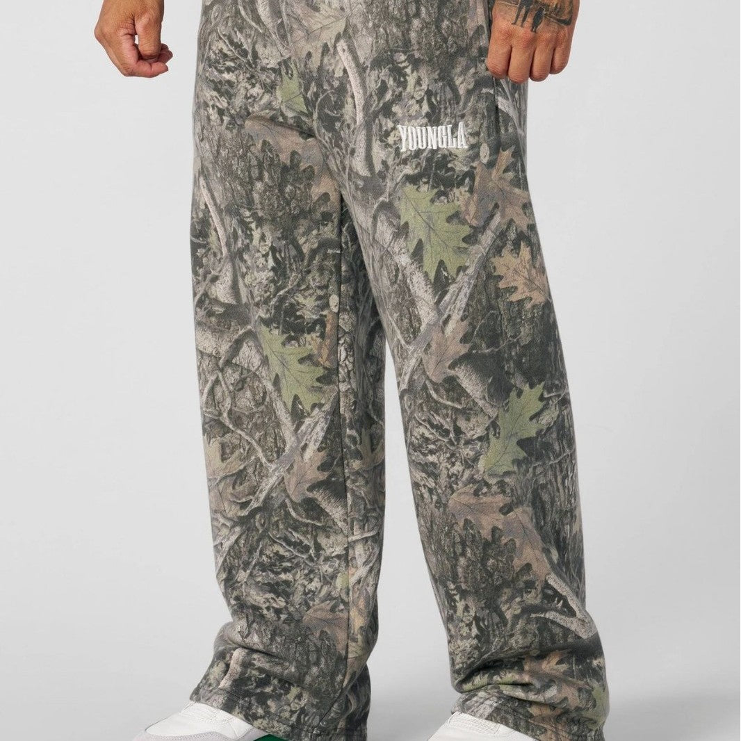 Men's Loose-Fit Camouflage Joggers with Elastic Waistband and Thigh Logo