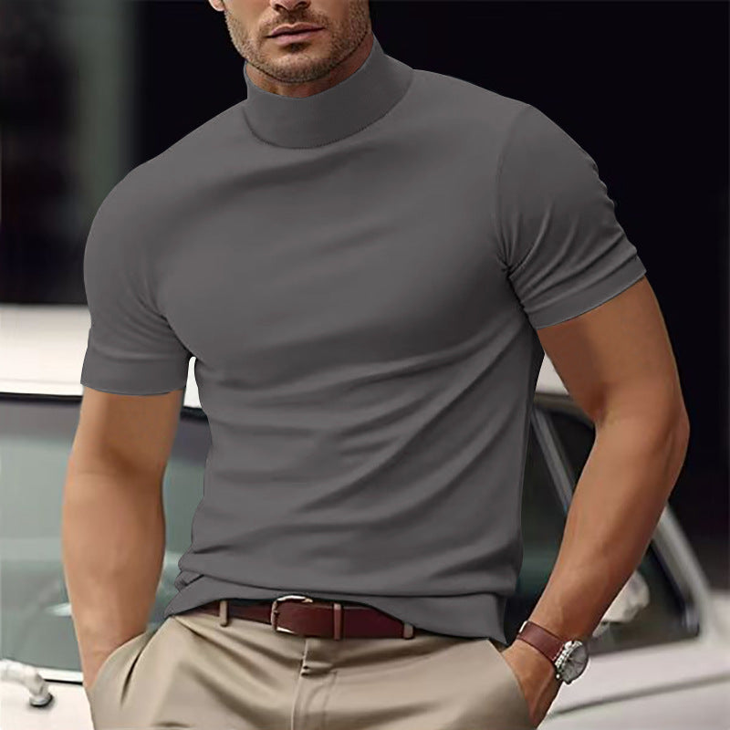 Men's Modern Casual Basic Short-Sleeve Mock Neck T-Shirt