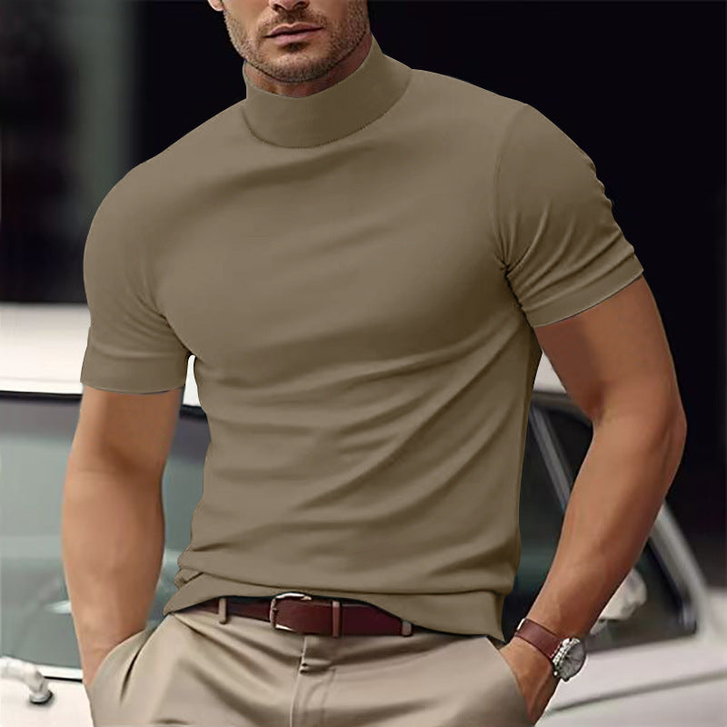 Men's Modern Casual Basic Short-Sleeve Mock Neck T-Shirt