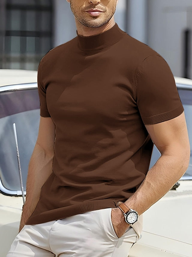 Men's Modern Casual Basic Short-Sleeve Mock Neck T-Shirt