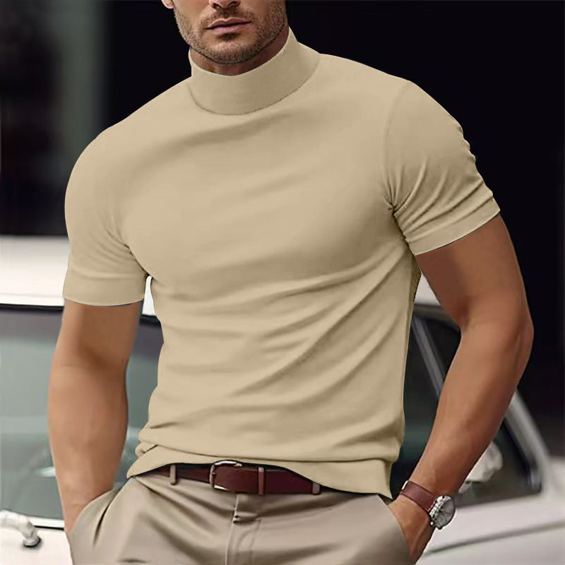 Men's Modern Casual Basic Short-Sleeve Mock Neck T-Shirt