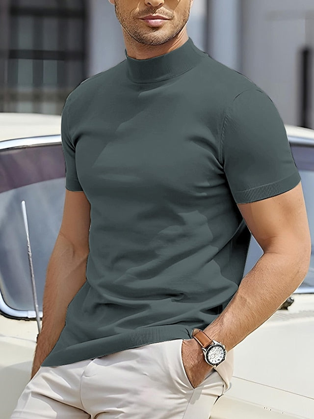 Men's Modern Casual Basic Short-Sleeve Mock Neck T-Shirt
