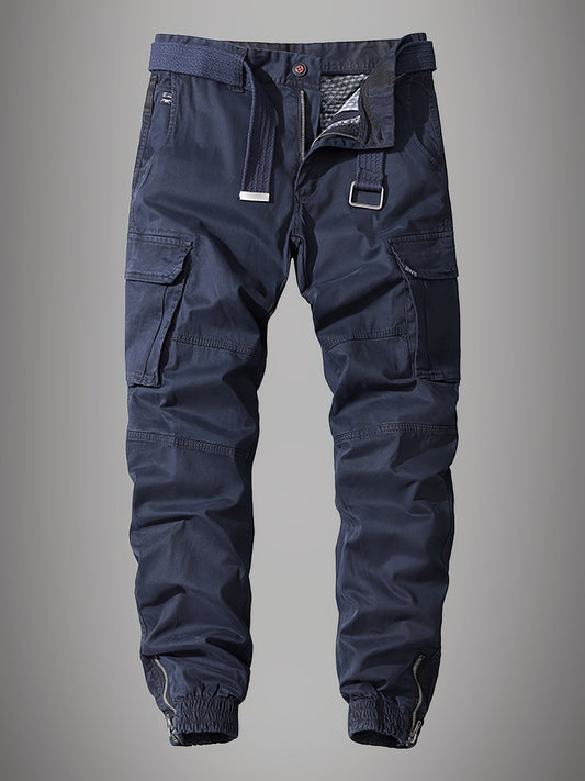 Men's Multi-Pocket Embroidered Cargo Joggers