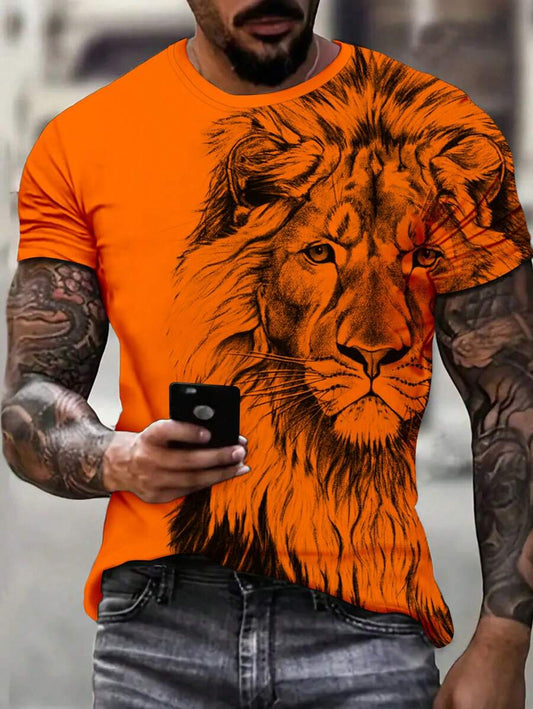 Men's Orange T-Shirt with Lion Print