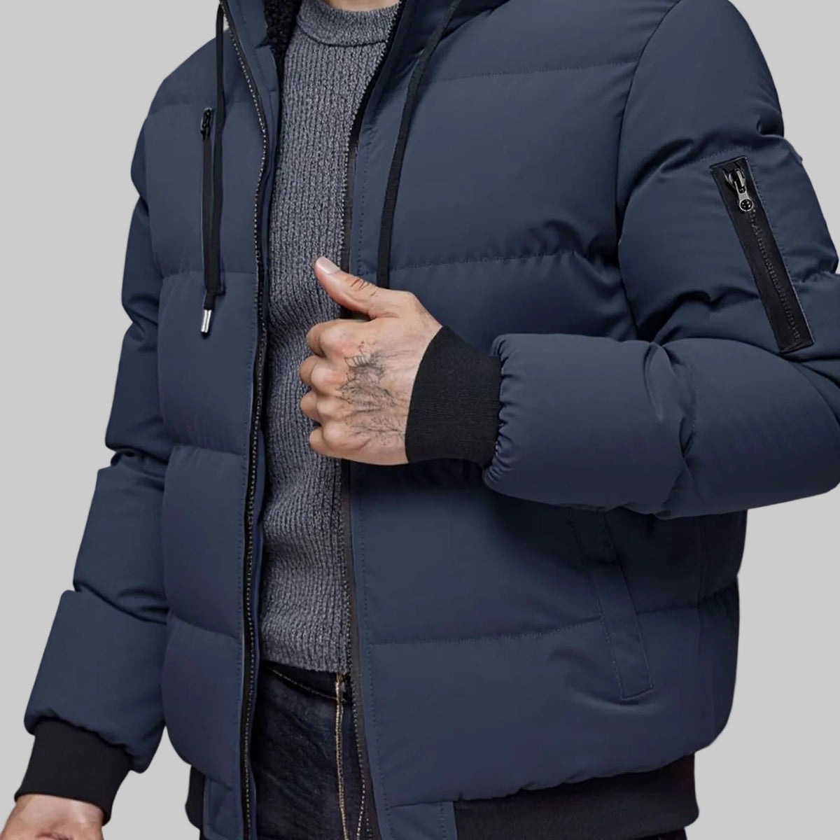 Men's Quilted Hooded Winter Puffer Jacket with Cuffs