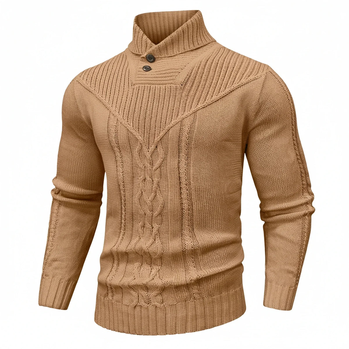 Men's Shawl Collar Cable-Knit Sweater