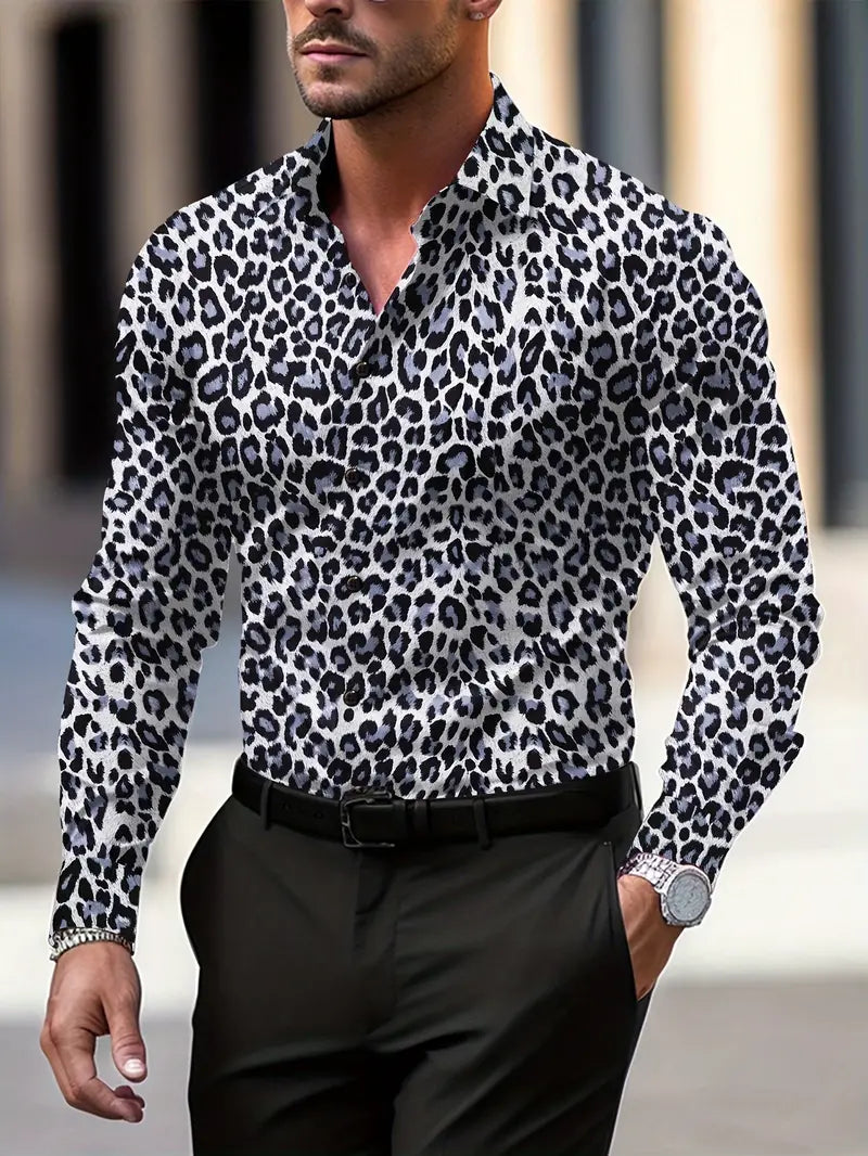 Men's Shirt with Graphic Print and Leopard Pattern