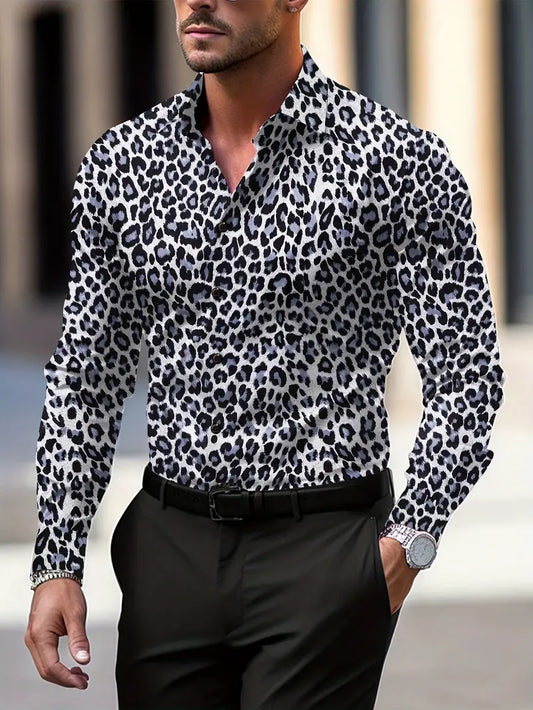 Men's Shirt with Graphic Print and Leopard Pattern