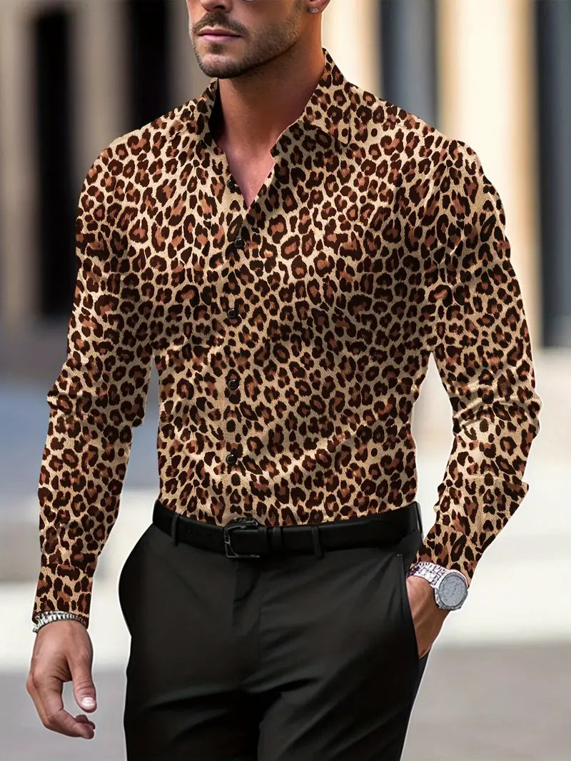 Men's Shirt with Graphic Print and Leopard Pattern