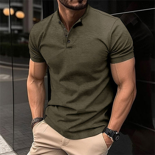 Men's Short Sleeve Henley Polo Shirt