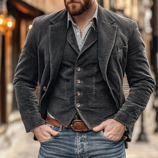 Men's Vintage Blazer and Vest Two-Piece Set