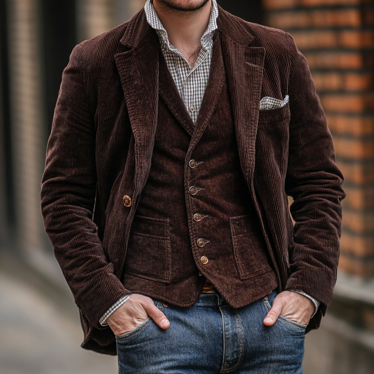 Men's Vintage Blazer and Vest Two-Piece Set