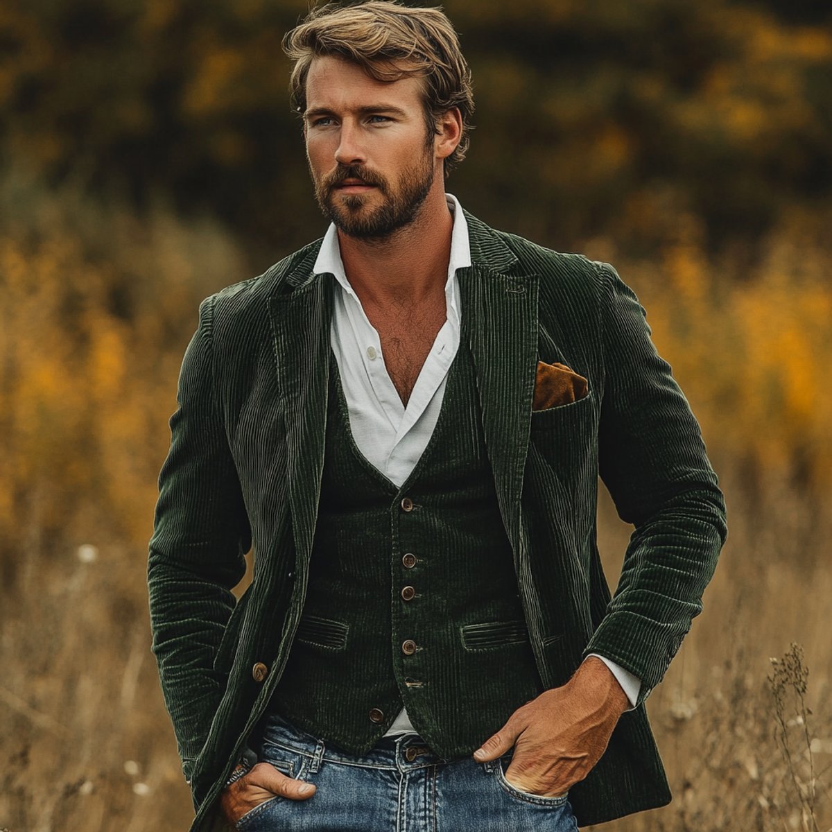 Men's Vintage Blazer and Vest Two-Piece Set