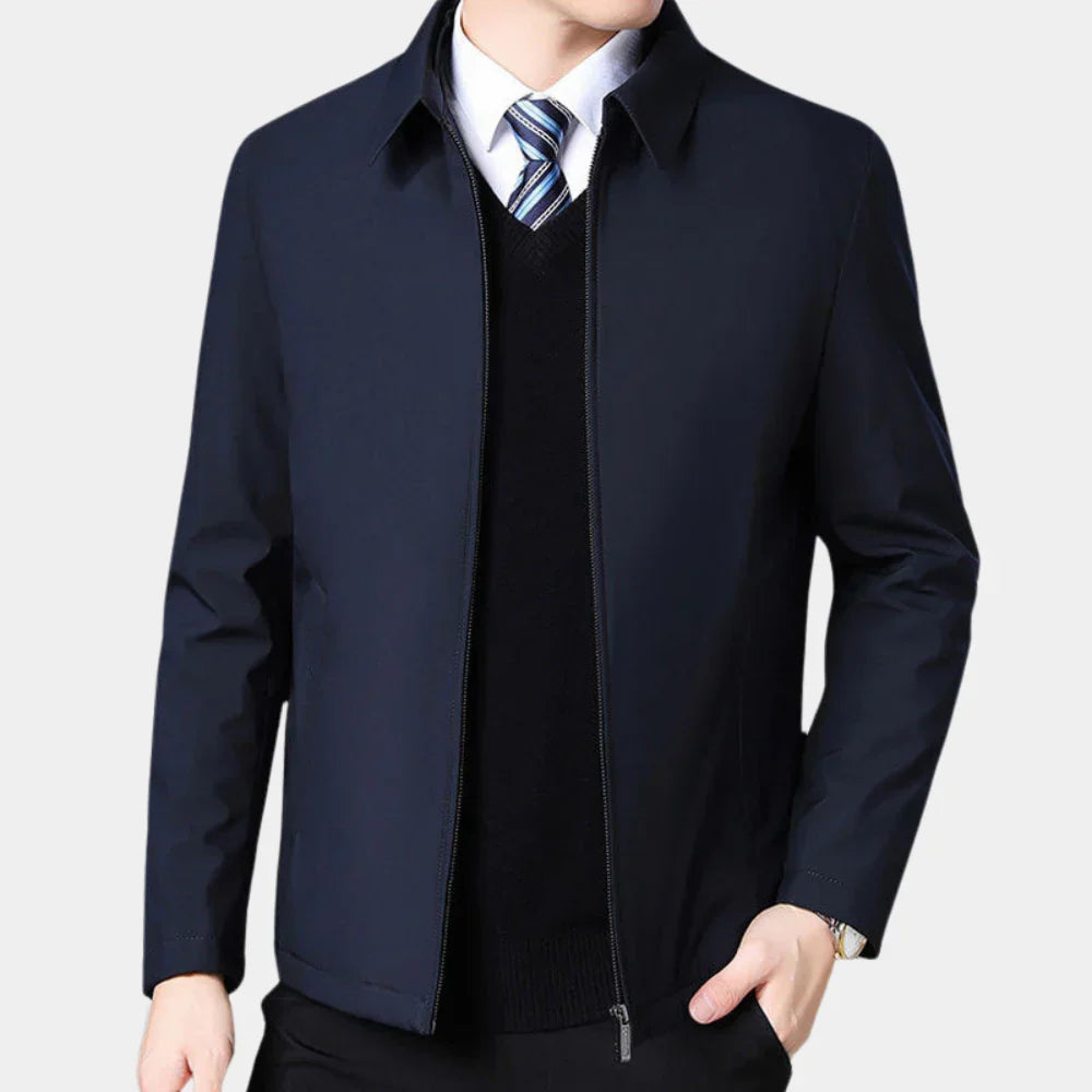 Men's Zip-Up Autumn Jacket with Classic Collar