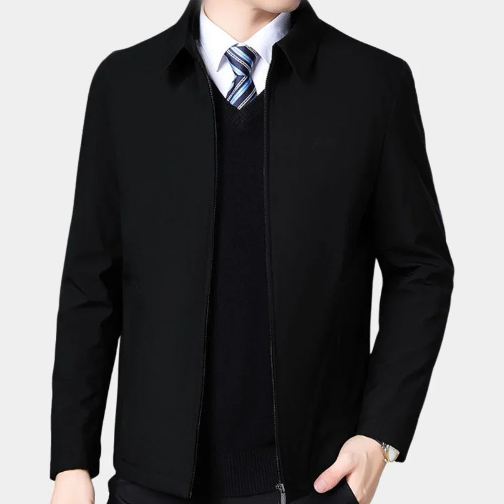 Men's Zip-Up Autumn Jacket with Classic Collar