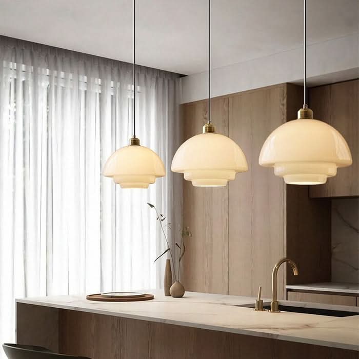 Mid-Century Modern White Glass Pendant Light