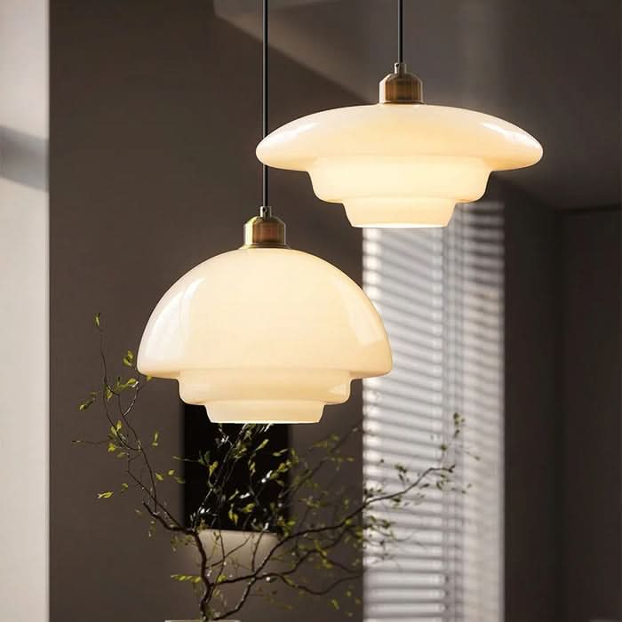 Mid-Century Modern White Glass Pendant Light