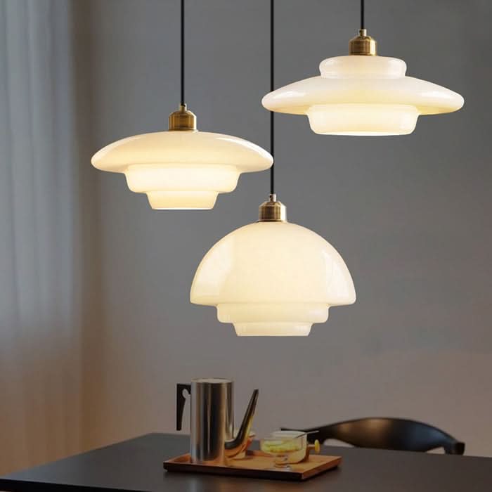 Mid-Century Modern White Glass Pendant Light
