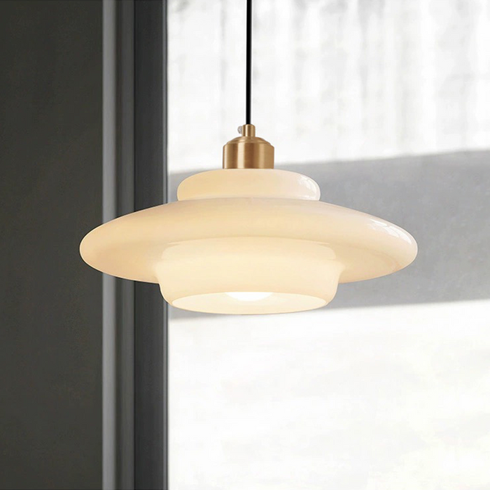 Mid-Century Modern White Glass Pendant Light