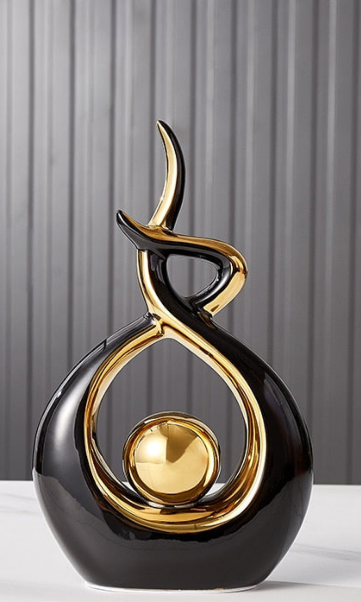 Modern Abstract Ceramic Sculpture with Gold Accents