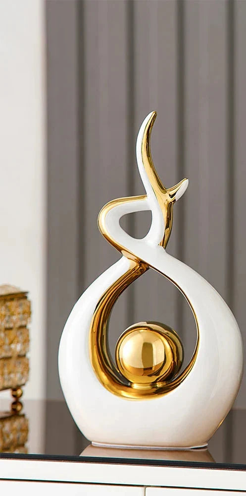 Modern Abstract Ceramic Sculpture with Gold Accents