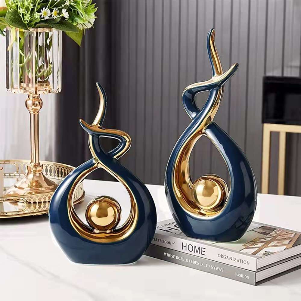 Modern Abstract Ceramic Sculpture with Gold Accents