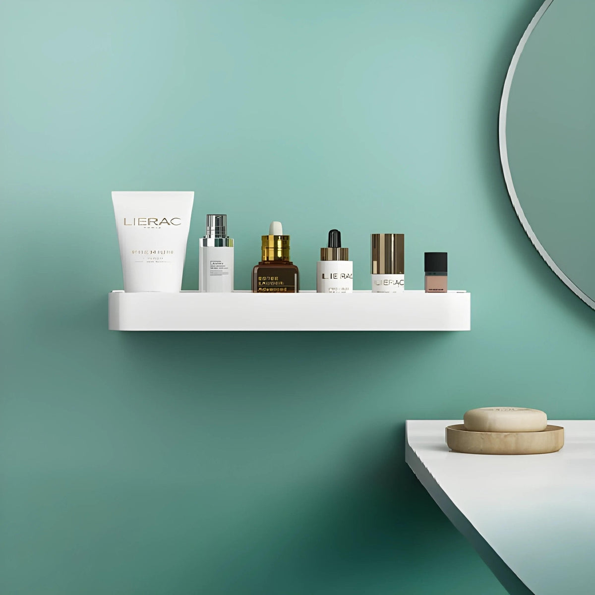 No-Drill Adhesive Wall Shower Shelf with Optional Towel Hook