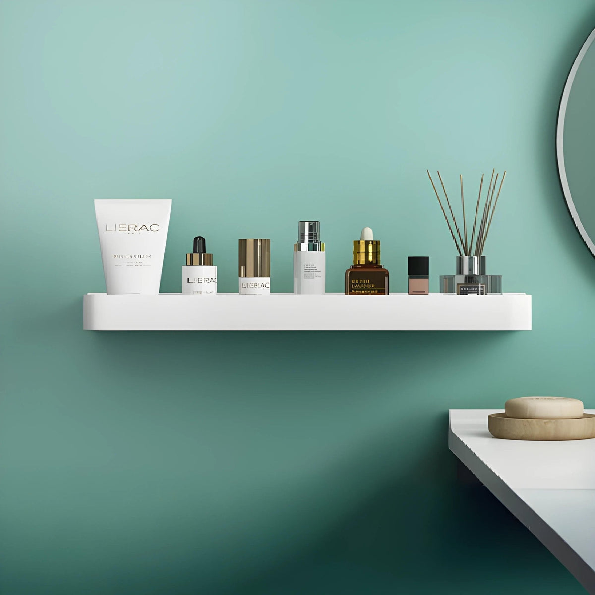 No-Drill Adhesive Wall Shower Shelf with Optional Towel Hook