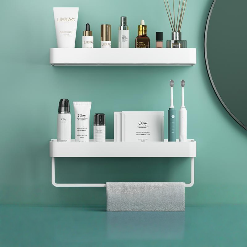 No-Drill Adhesive Wall Shower Shelf with Optional Towel Hook