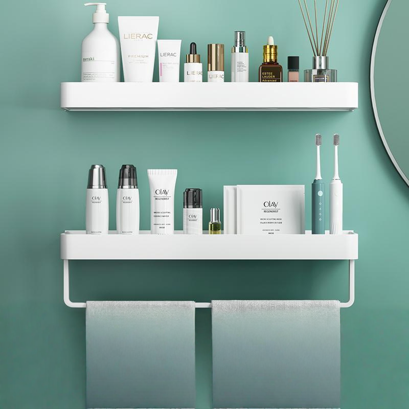 No-Drill Adhesive Wall Shower Shelf with Optional Towel Hook