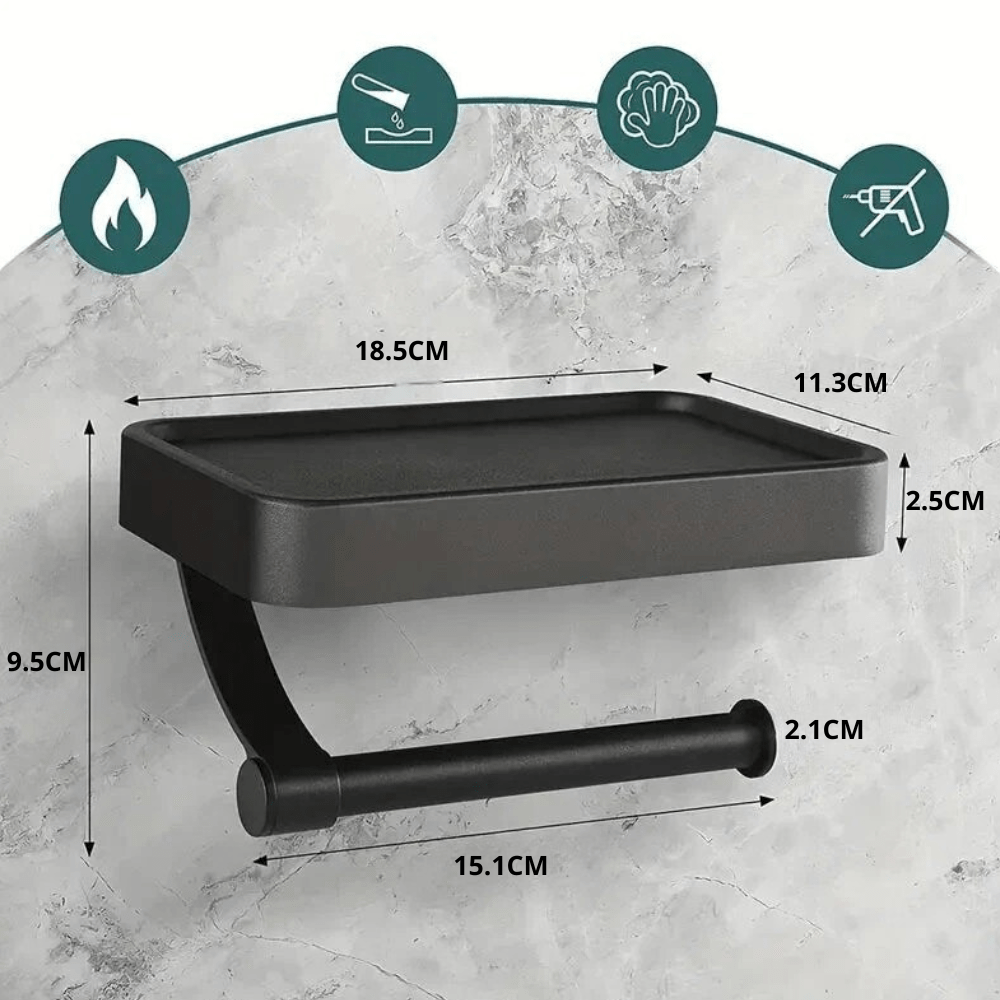 No-Drill Stainless Steel Toilet Paper Holder with Shelf