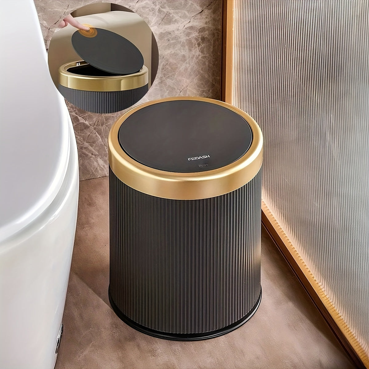 Oval Press-Top Trash Can with Dual Inner Bucket