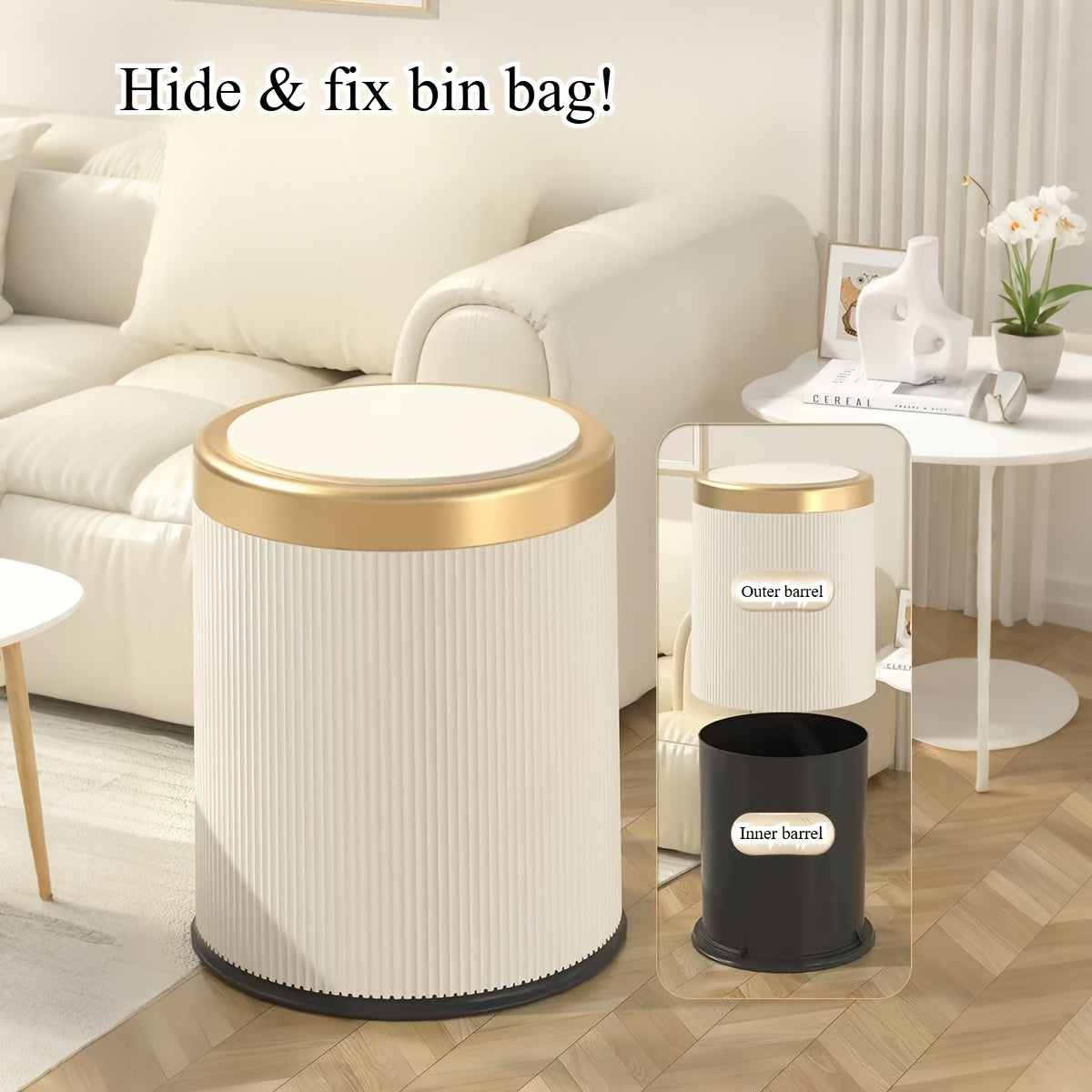 Oval Press-Top Trash Can with Dual Inner Bucket