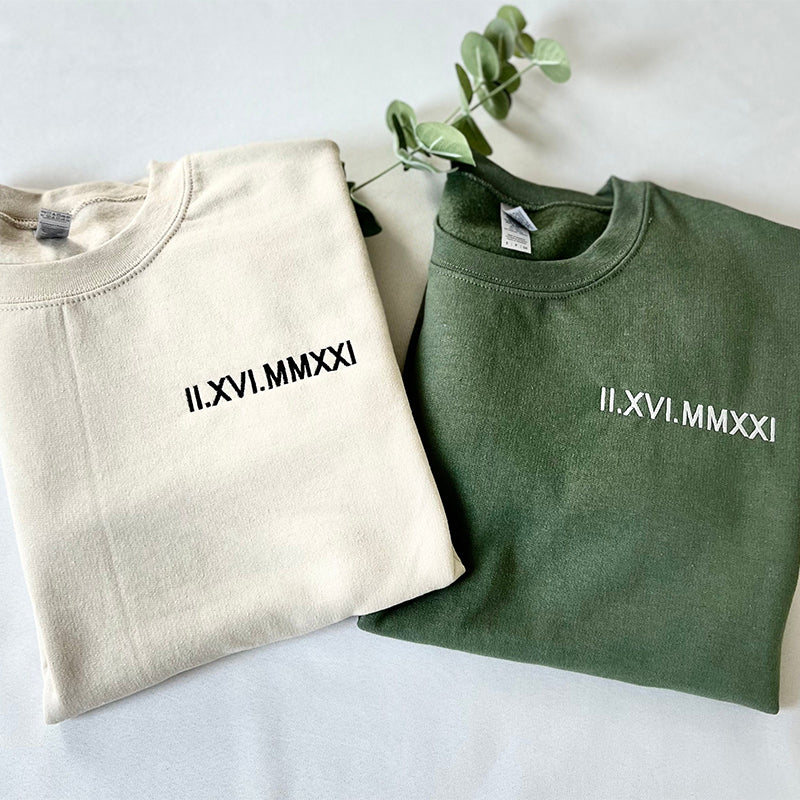 Personalised Matching Couples Hoodies with Roman Numeral Date