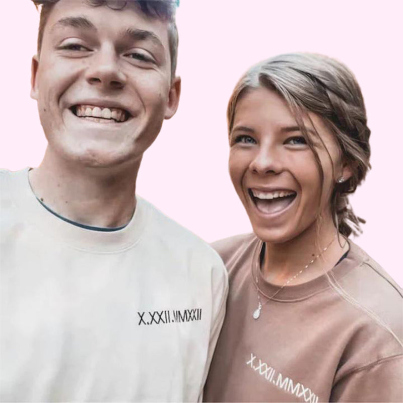 Personalised Matching Couples Hoodies with Roman Numeral Date