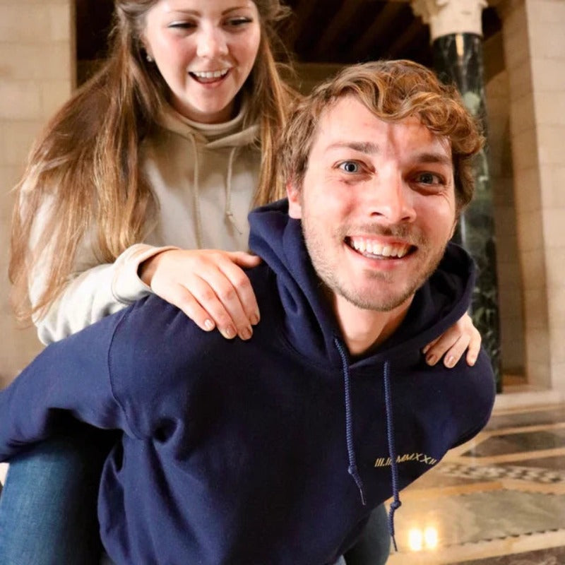 Personalised Matching Couples Hoodies with Roman Numeral Date