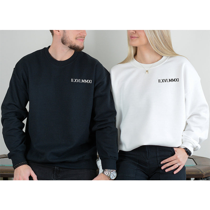 Personalised Matching Couples Hoodies with Roman Numeral Date