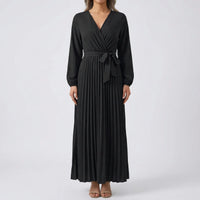 Pleated Maxi Dress with Lantern Sleeves