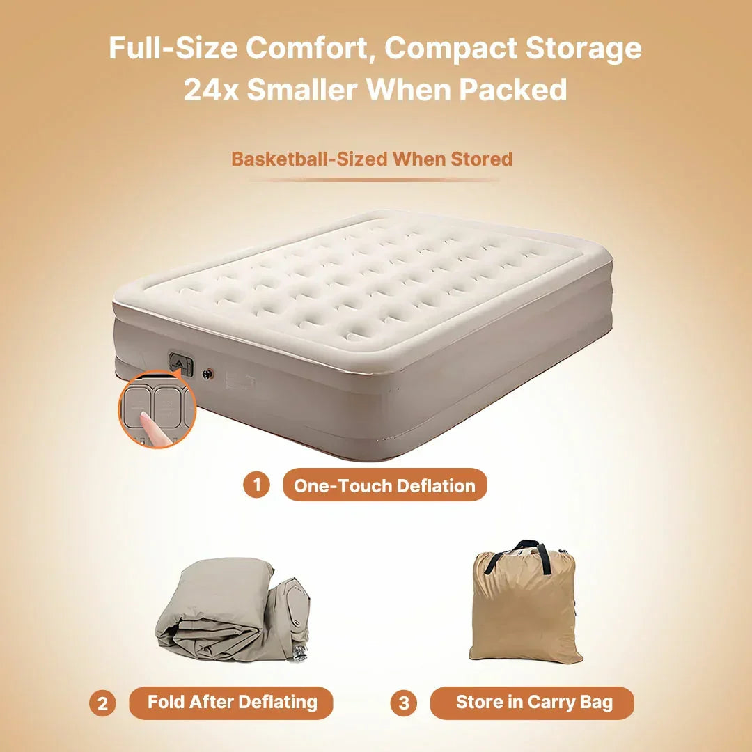 Plush Inflatable Air Mattress with Built-in Pump